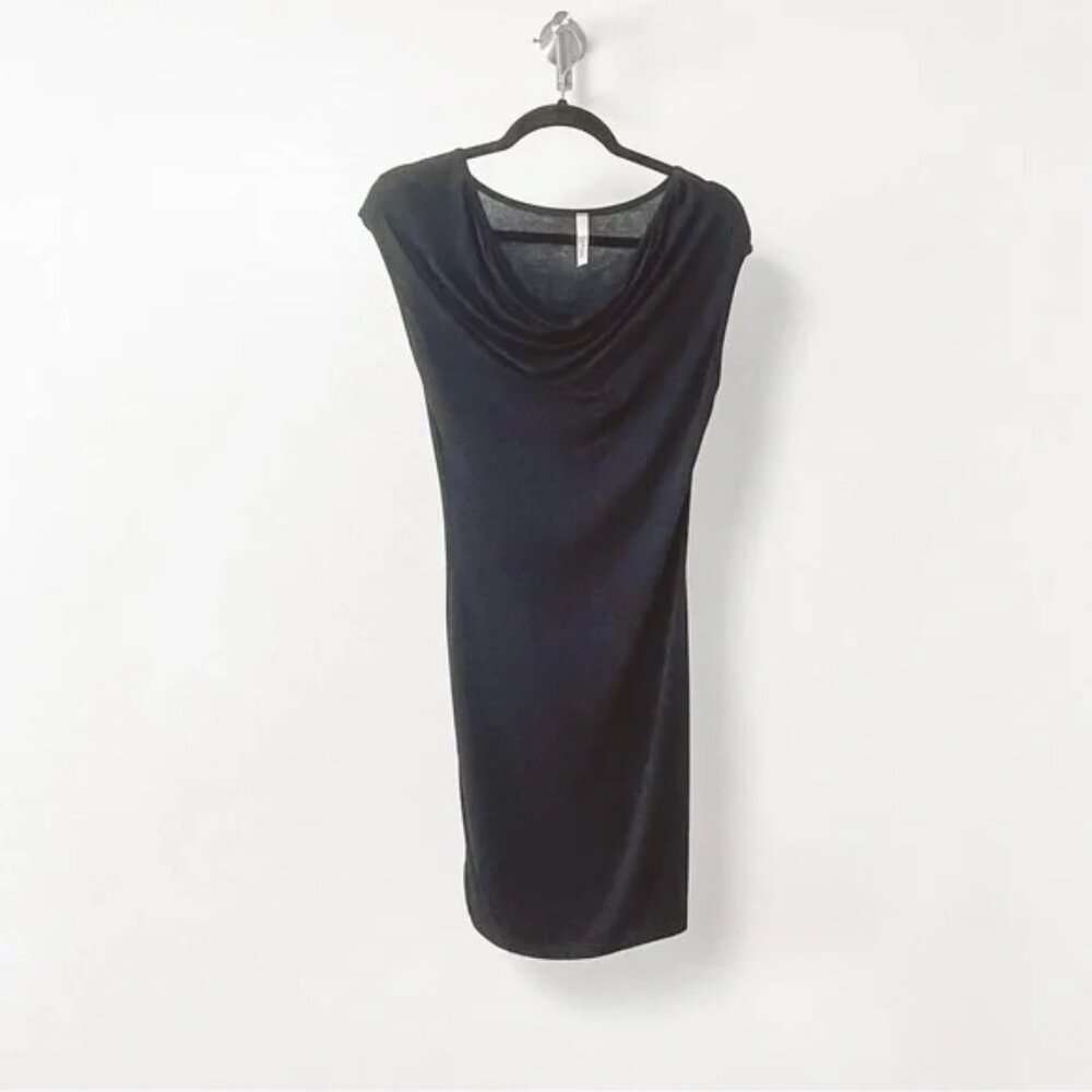 Fluxus Spring Minimalist Chic Casual Cowl Neck Cap Sleeve‎ Dress Black Small